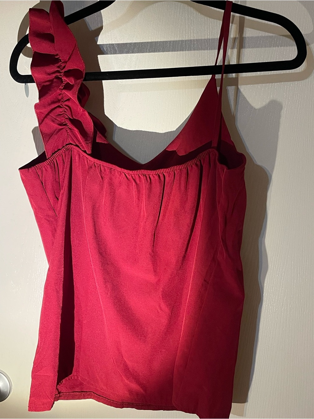 Women's Ruffled One-Shoulder Cami Top - Deep Raspberry - Picture 2 of 5